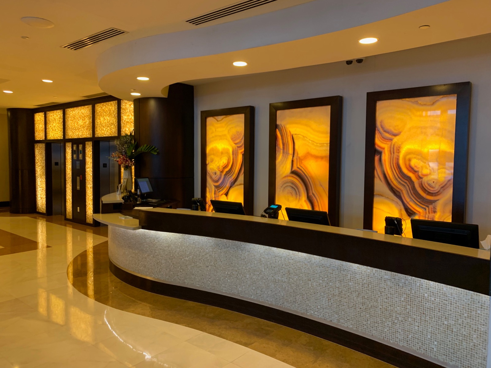 Modern luxury hotel lobby reception desk
